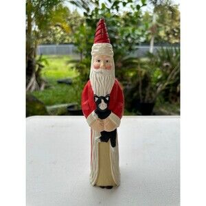 Vintage James Haddon Folk Art Hand Carved Painted Wooden Santa Claus Figurine